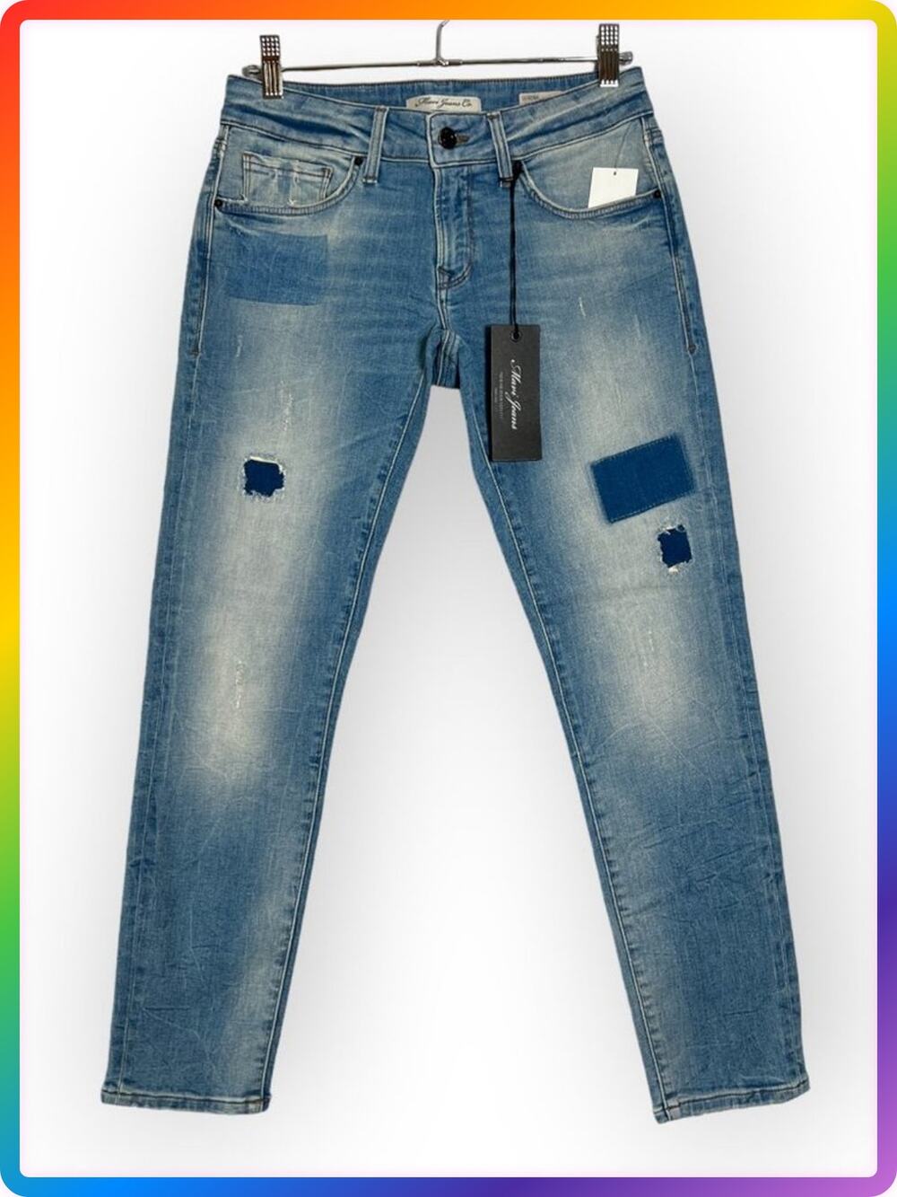 Mavi Serena Patchwork Skinny Jeans SIZE 27 Blue Low Rise Denim Slim Ankle